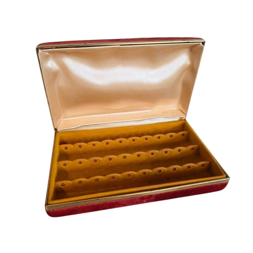 Mele Travel Jewelry Box – Orange Velvet Clamshell w/ Brick Red & Gold Trim 7